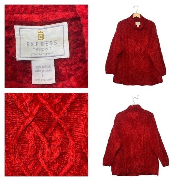 VTG Express Tricot Handknitted Oversized Cable Knit Sweater Womens Size Large - Picture 11 of 11